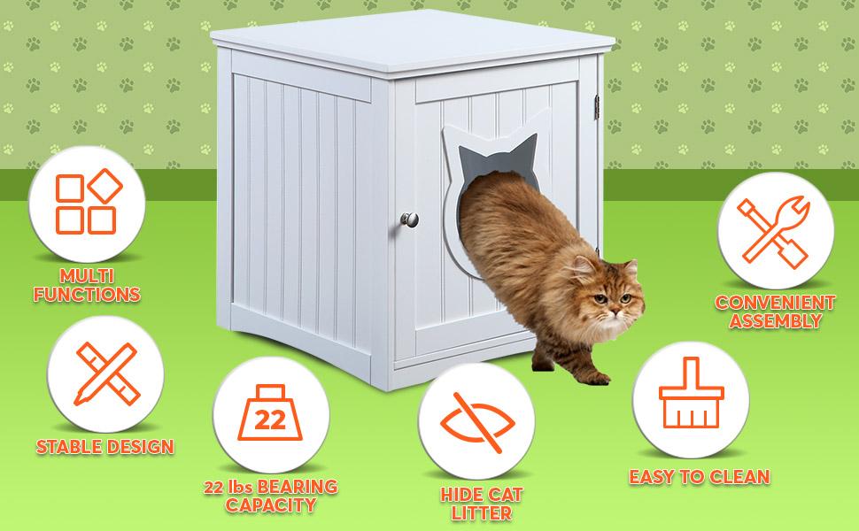 Cat House Side Table, Nightstand Pet House, Litter Box