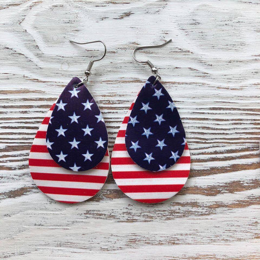 4th Of July Teardrop Patriotic Synthetic Leather Earrings