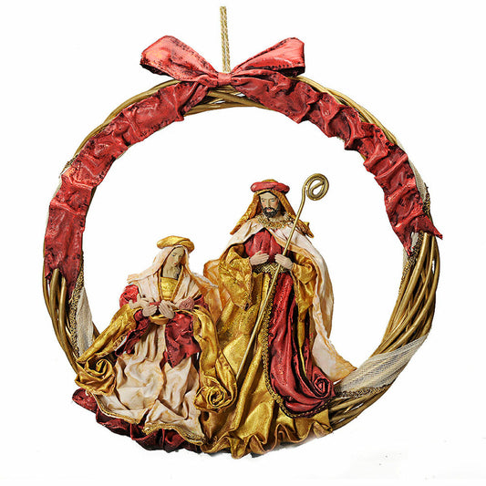 Christmas Nativity Red Golden Faux Crown Wreath