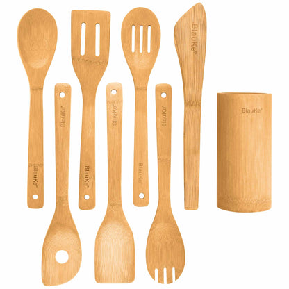 Bamboo Kitchen Utensils Set 8-Pack - Wooden Cooking Utensils for