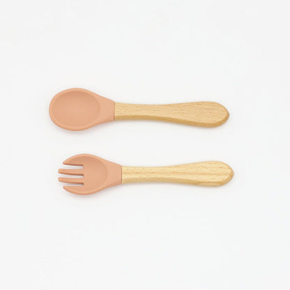 Wooden Handles Silicone Spoon Fork Cutlery