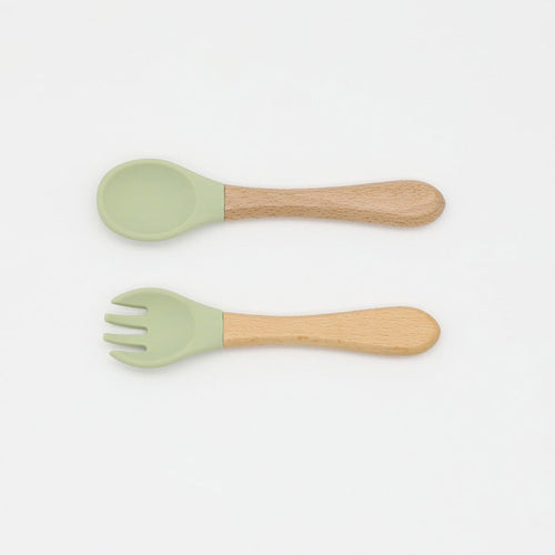 Wooden Handles Silicone Spoon Fork Cutlery