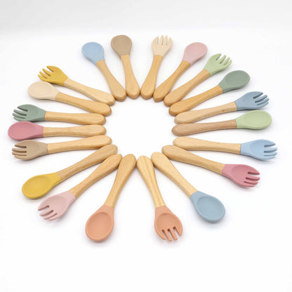 Wooden Handles Silicone Spoon Fork Cutlery