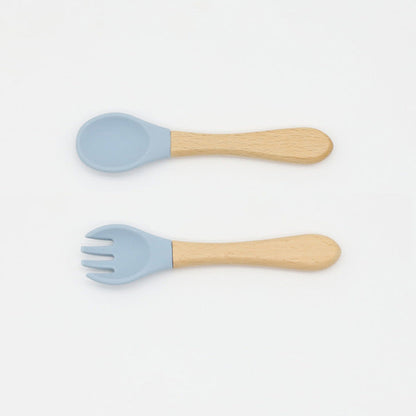 Wooden Handles Silicone Spoon Fork Cutlery