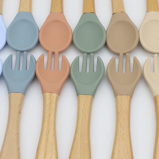 Wooden Handles Silicone Spoon Fork Cutlery