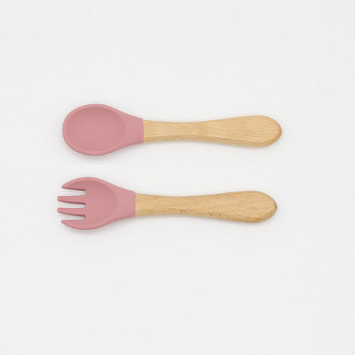 Wooden Handles Silicone Spoon Fork Cutlery