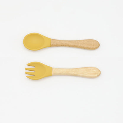 Wooden Handles Silicone Spoon Fork Cutlery