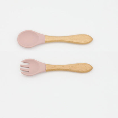 Wooden Handles Silicone Spoon Fork Cutlery